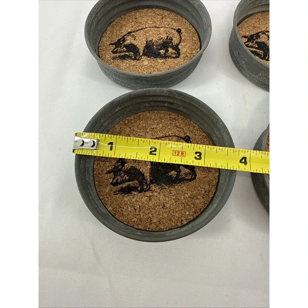 Farmhouse Pig Canning Jar Lid Drink Coasters Set of 4 Cottage Core Country 3.75